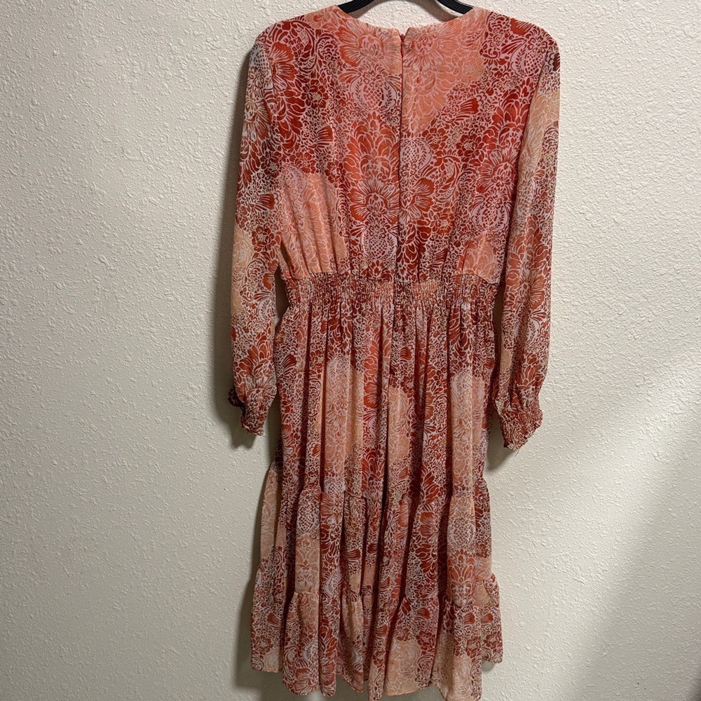 Just Taylor Orange Paisley Floral Smocked Waist Tiered Mini Dress Womens Size‎ 6 - Picture 9 of 12